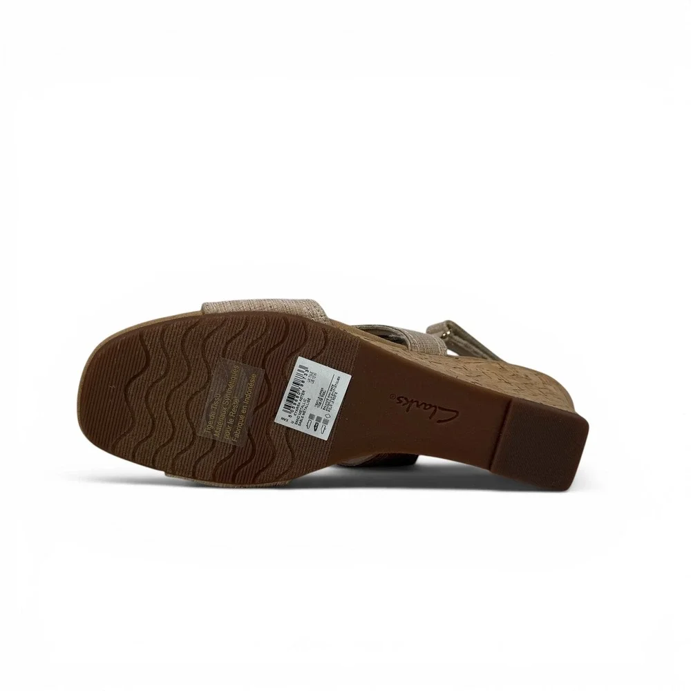 Clarks Kyarra Aster Wedge Sandal Womens 10 Wide Sand Gold Metallic Textile
